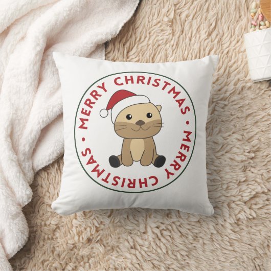 オッタークリスマス雪の冬の動物オッターパイ クッション (ブランケット)