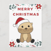 オッタークリスマス雪の冬の動物オッターホリデー シーズンポストカード (正面)