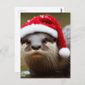 オッターサンタハット可愛らしい ポストカード (正面/裏面)