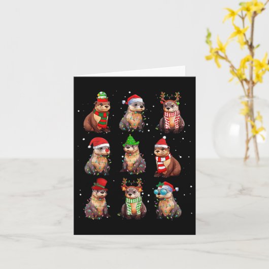 オッターズクリスマスライトデコレーションシーおもしろいオッター カード (黄色い花)