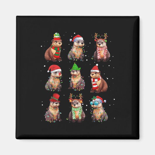 オッターズクリスマスライトデコレーションシーおもしろいオッター マグネット (正面)