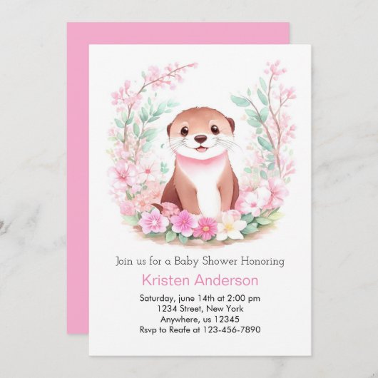 オッターズワンダーランドガールベビーシャワー 招待状 (正面/裏面)