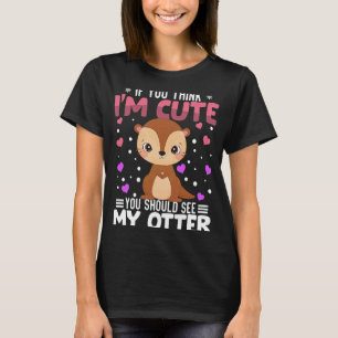 オッターハートバレンタインデーの動物のための女性の子供 Tシャツ