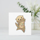 オッターマスコット クリスマス 雪 冬の動物 オッター 招待状 (スタンド正面)