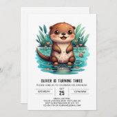 オッターワンダよくはしゃぐランド誕生日招待状 招待状 (正面/裏面)