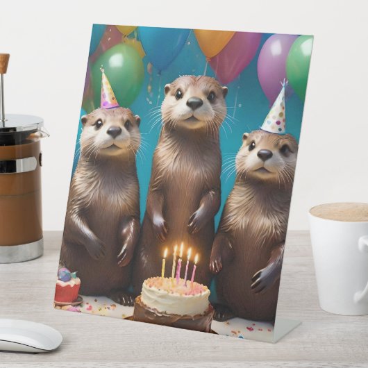 オッター三つ子の誕生日パーティー、 台座サイン (インサイチュ)