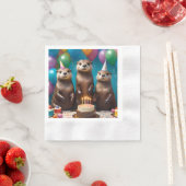 オッター三つ子の誕生日パーティー、 縁ありカクテルナプキン (インサイチュ)