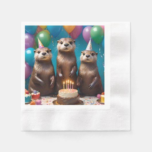 オッター三つ子の誕生日パーティー、 縁ありカクテルナプキン (正面)