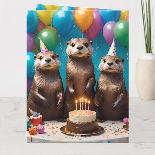 オッター三つ子は喜んで君の誕生日パーティーを祝う。 カード (裏面)