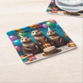 オッター三つ子は喜んで君の誕生日パーティーを祝う。 スクエアペーパーコースター (アングル)