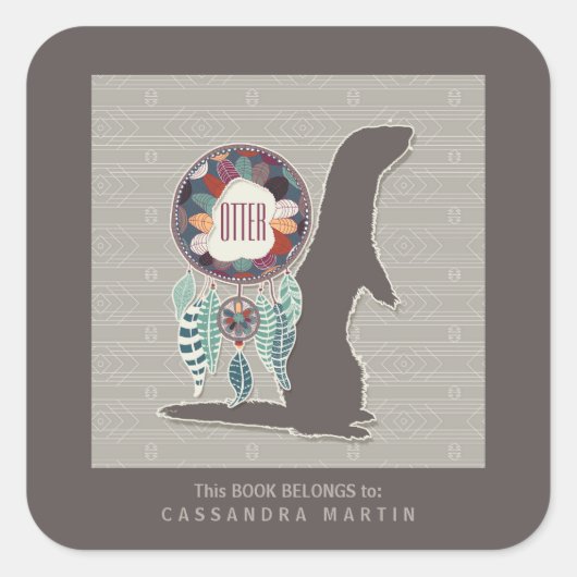 オッター先住民アメリカ動物霊書 スクエアシール (正面)