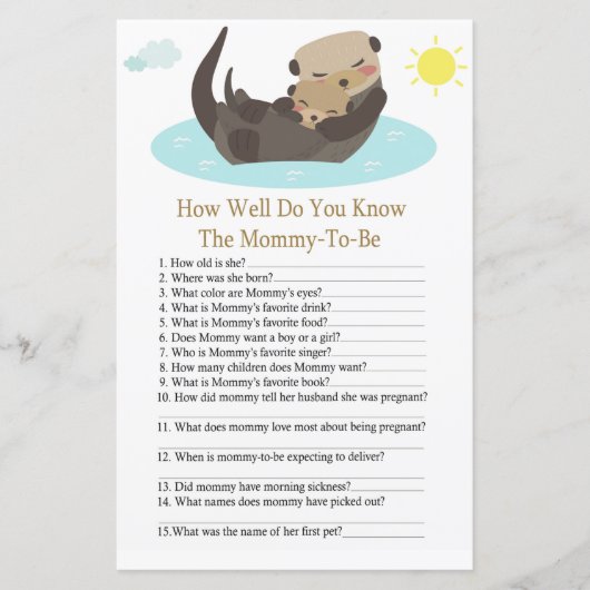 オッター君は赤ちゃんシャワーゲームをどれだけ知っているか (正面)