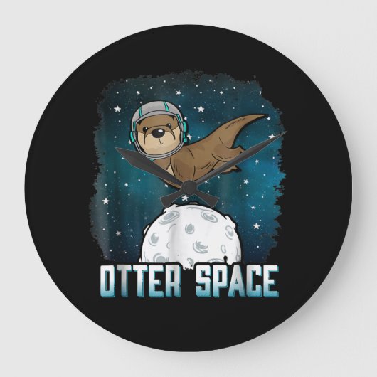 オッター宇宙|おもしろいオッター宇宙動物 ラージ壁時計 (正面)