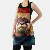 オッター抽象芸術フローラティール（緑がかった色）オレンジレッドブラウンオッターズ エプロン (インサイチュ)