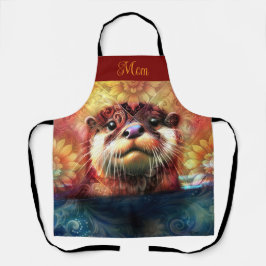 オッター抽象芸術フローラティール(緑がかった色)オレンジレッドブラウンオッターズ エプロン