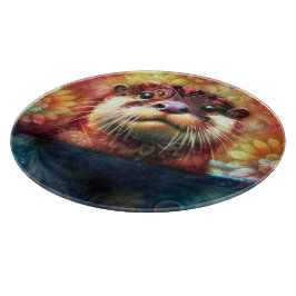 オッター抽象芸術フローラティール(緑がかった色)オレンジレッドブラウンオッターズ カッティングボード