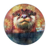 オッター抽象芸術フローラティール(緑がかった色)オレンジレッドブラウンオッターズ カッティングボード (正面)