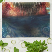 オッター抽象芸術フローラティール（緑がかった色）オレンジレッドブラウンオッターズ キッチンタオル (折り畳み)