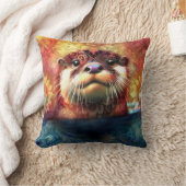 オッター抽象芸術フローラティール（緑がかった色）オレンジレッドブラウンオッターズ クッション (ブランケット)