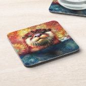 オッター抽象芸術フローラティール（緑がかった色）オレンジレッドブラウンオッターズ コースター (左側)