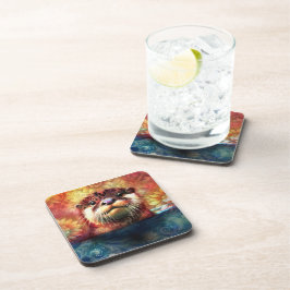 オッター抽象芸術フローラティール(緑がかった色)オレンジレッドブラウンオッターズ コースター