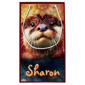 オッター抽象芸術フローラティール（緑がかった色）オレンジレッドブラウンオッターズ スモールペーパーバッグ (裏面)