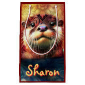 オッター抽象芸術フローラティール（緑がかった色）オレンジレッドブラウンオッターズ スモールペーパーバッグ (正面)