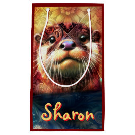 オッター抽象芸術フローラティール（緑がかった色）オレンジレッドブラウンオッターズ スモールペーパーバッグ