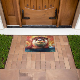 オッター抽象芸術フローラティール(緑がかった色)オレンジレッドブラウンオッターズ ドアマット