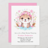 オッター魔法アドベンチャー待ちピンクガール赤ちゃんシャワー 招待状 (正面/裏面)