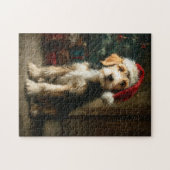 オッター・ハウンドの子犬のクリスマスの絵 ジグソーパズル (横)