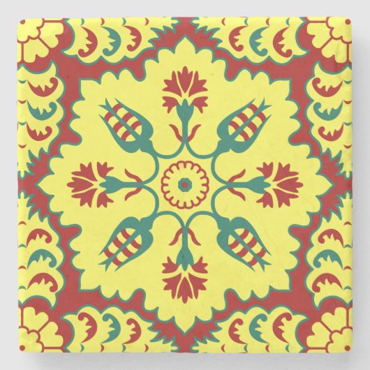 オットマンの赤および黄色のトルコのチューリップパターン ストーンコースター (正面)