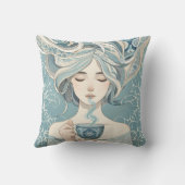 オットマンタイルのお茶の女性 – 柔らかい青の流れ クッション (裏面)