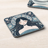 オットマンタイルガール – セレーンブルーフローラオーラ コースター (左側)