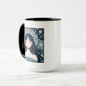 オットマンタイルガール – セレーンブルーフローラオーラ マグカップ (正面左)