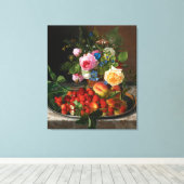 オットー・オッテセンによる静物画「バラとイチゴ」 キャンバスプリント (インサイチュ (ウッドフロア))