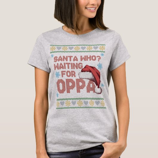 オッパを待つKドラマの醜いクリスマスセーター Tシャツ (正面)