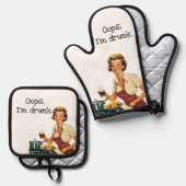 オップスアイズダンク皮肉レトロ主婦 鍋つかみ&鍋敷きセット (正面/裏面)