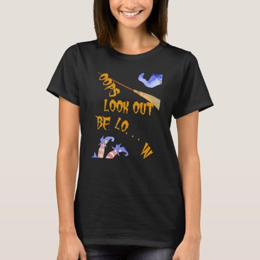 オップス落ちたウィッチ飛んでいるハロウィーン Tシャツ (正面)