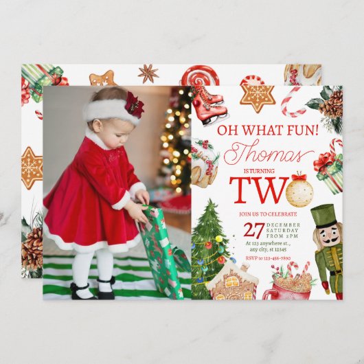 オッホーおもしろいクリスマスウィンターセクード誕生日 招待状 (正面/裏面)