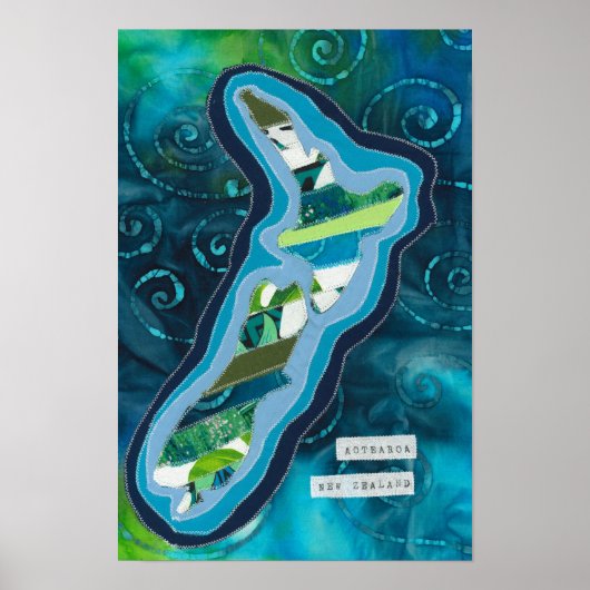 オテアロア・ニュージーランドの織物アートの地図 ポスター (正面)