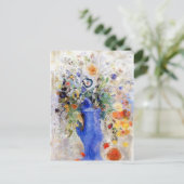 オディロンリドン – ラージブーケインパステルブルー花瓶 ポストカード (スタンド正面)