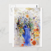 オディロンリドン – ラージブーケインパステルブルー花瓶 ポストカード (正面/裏面)