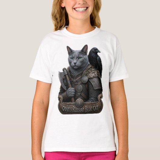 オディンのロシアンブルーの猫 Tシャツ (正面)