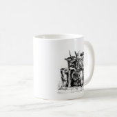 オディンの石の玉座に佇むワタリガラス 北欧神話 石像 コーヒーマグカップ (正面右)