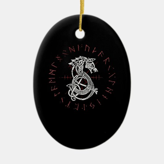 オディンケルト系ノールンのフェニリールウルフ動揺して セラミックオーナメント (正面)