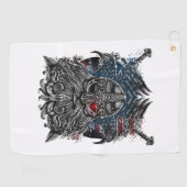 オディンラヴェンスと剣バイキング神話USA国旗 ゴルフタオル (横)