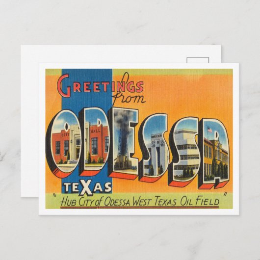 オデッサからの挨拶,テキサス州ヴィンテージ旅行 ポストカード (正面/裏面)
