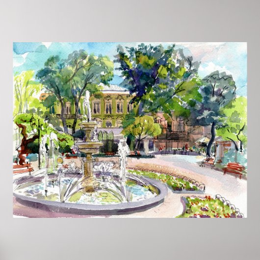 オデッサウクライナ市庭水彩画ポスター ポスター (正面)