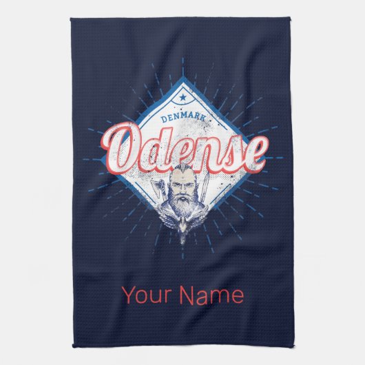 オデンセスシティデンマークレトロバイキングヴィンテージ土産 キッチンタオル (縦)
